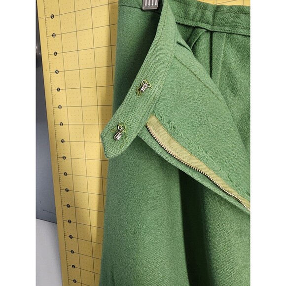 Vtg Tudor Square Pencil Straight Skirt Size Med Solid Green Wool Kick Pleat - Picture 11 of 14